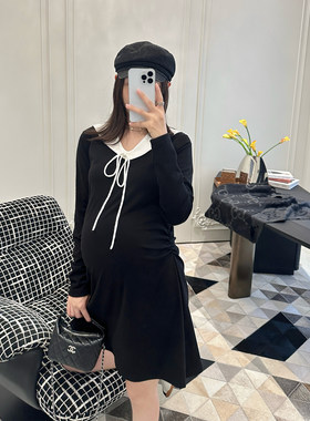 LeoMami孕妇学院风V领修身连衣裙