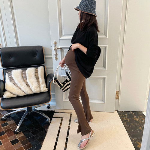 孕妇针织喇叭裤春季修身裤