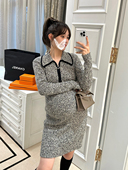 孕妇装 LeoMami 秋冬小香风羊毛拉链翻领针织连衣裙显瘦内搭裙