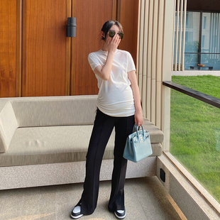 托腹时髦垂感直筒开叉拖地裤 外穿洋气阔腿裤 春秋款 LeoMami孕妇裤