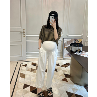 宽松百搭舒适休闲阔腿裤 托腹九分直筒裤 夏外穿薄款 LeoMami孕妇裤