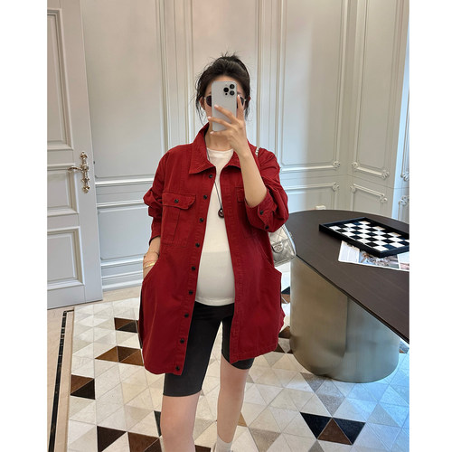 LeoMami孕妇装春款单排扣宽松工装外套复古中长款时髦休闲夹克 - 封面
