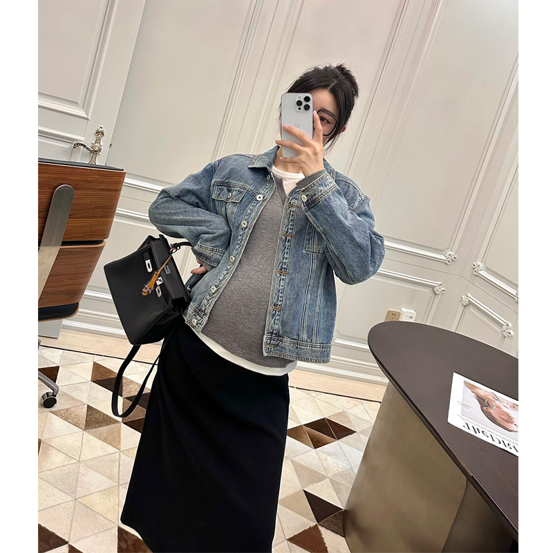 孕妇装秋款牛仔短外套美式夹克
