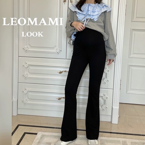 leomami孕妇裤春秋裤微喇叭黑色