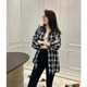 时尚 LeoMami孕妇装 复古醋酸格子衬衫 美式 宽松外搭港风衬衣 春装
