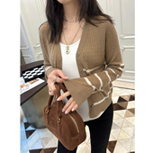 LeoMami 修身 孕妇装 精纺条纹羊毛针织开衫 气质毛衣外套 春款