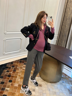 裤 通勤西装 托腹直筒裤 时尚 LeoMami孕妇裤 九分烟管裤 春秋外穿时尚