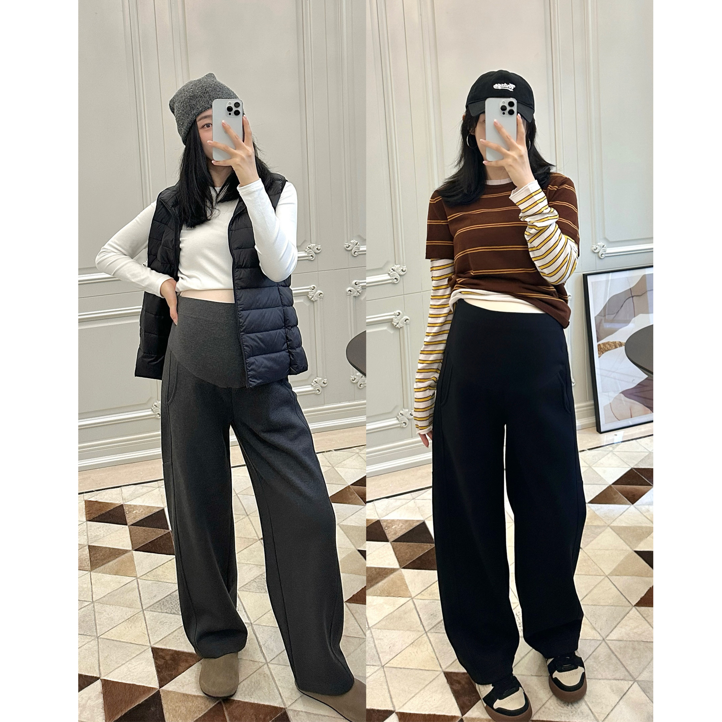 孕妇裤秋冬外穿加绒加厚阔腿裤