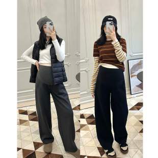 宽松托腹不勒肚休闲弯刀裤 LeoMami孕妇裤 秋冬外穿加绒加厚阔腿裤