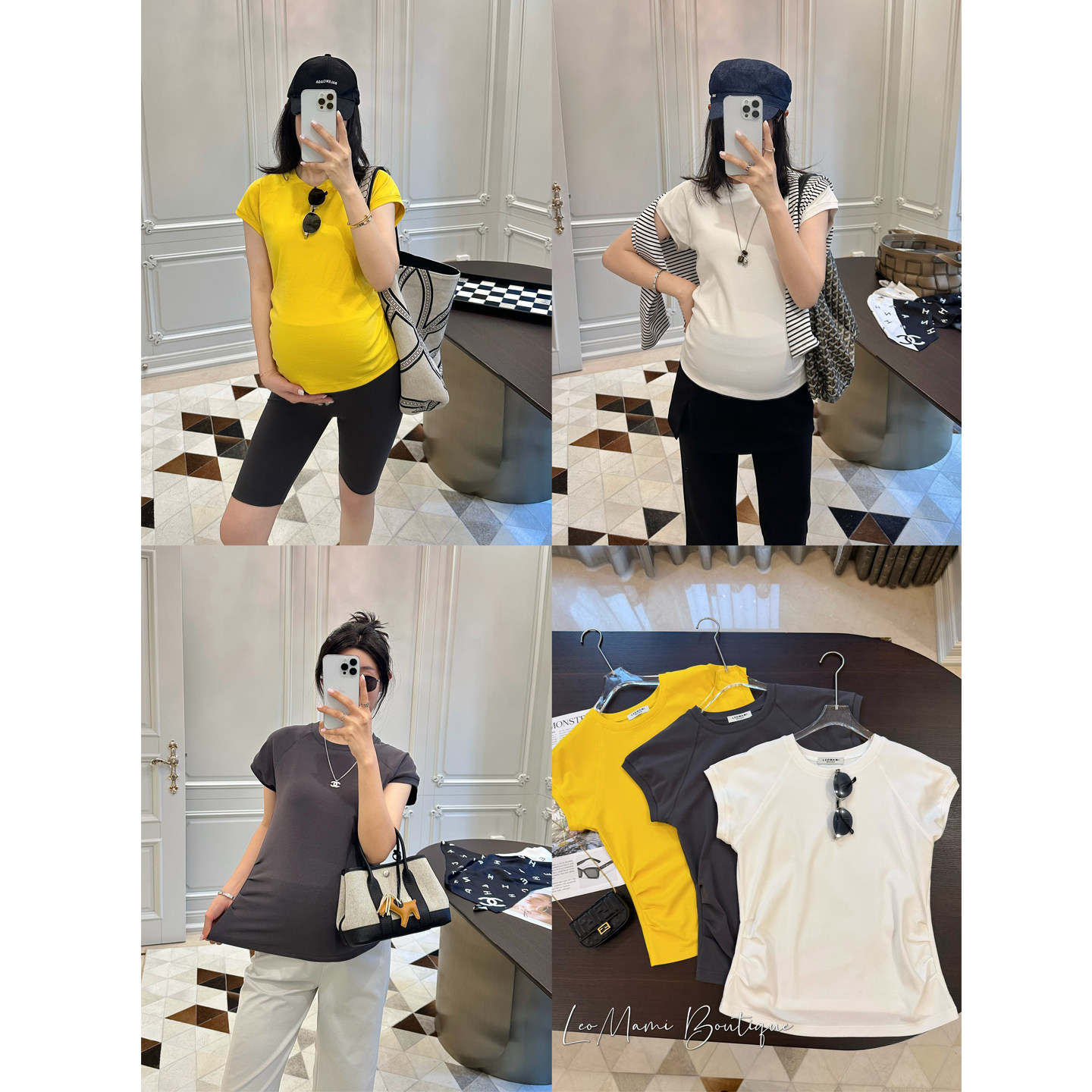 LeoMami孕妇装夏季纯色斜肩短袖T恤薄款百搭舒适修身显瘦通勤上衣