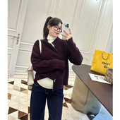 LeoMami孕妇装 冬羊毛混纺拉链针织开衫 宽松显瘦数字休闲毛衣外套