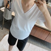 冰丝垂感百搭宽松纯色上衣ins潮 t恤夏V领薄款 LeoMami 孕妇短袖