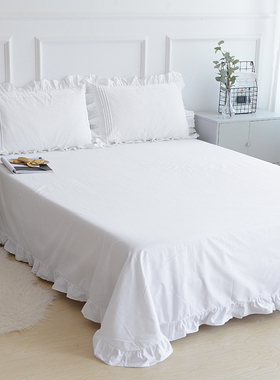 外贸出口尾单全棉床单单件韩式纯白色公主风纯棉斜纹睡单三件套