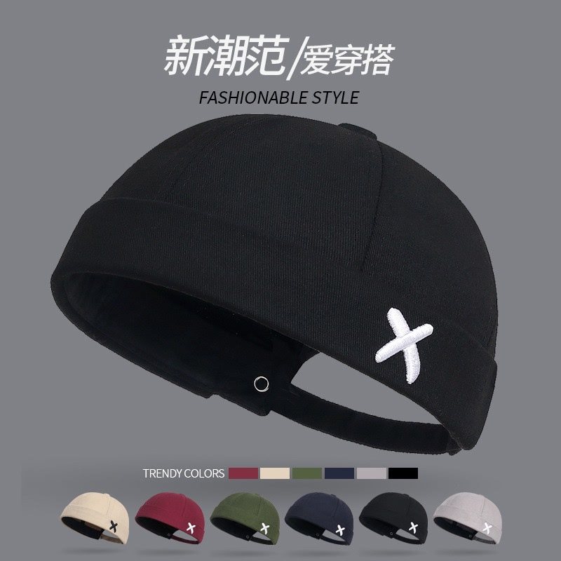 四季款百搭刺绣可调节瓜皮帽子时尚韩版男女ins无檐圆顶嘻哈唐帽