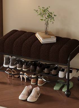入户门换鞋凳轻奢高级感进门收纳穿鞋凳中古风多功能铁艺可坐鞋柜
