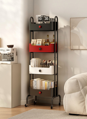 家用多巴胺书架小型移动床头书柜儿童不占空间铁艺落地零食置物架