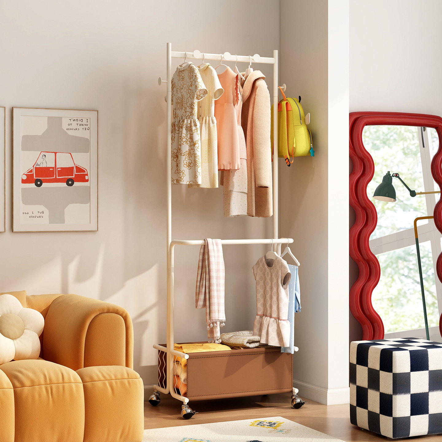 儿童衣帽架新款多功能收纳架奶油风衣架落地卧室可移动挂衣架一体,住宅家具,衣帽架,淘宝优惠券,粉丝福利购,淘宝优惠卷