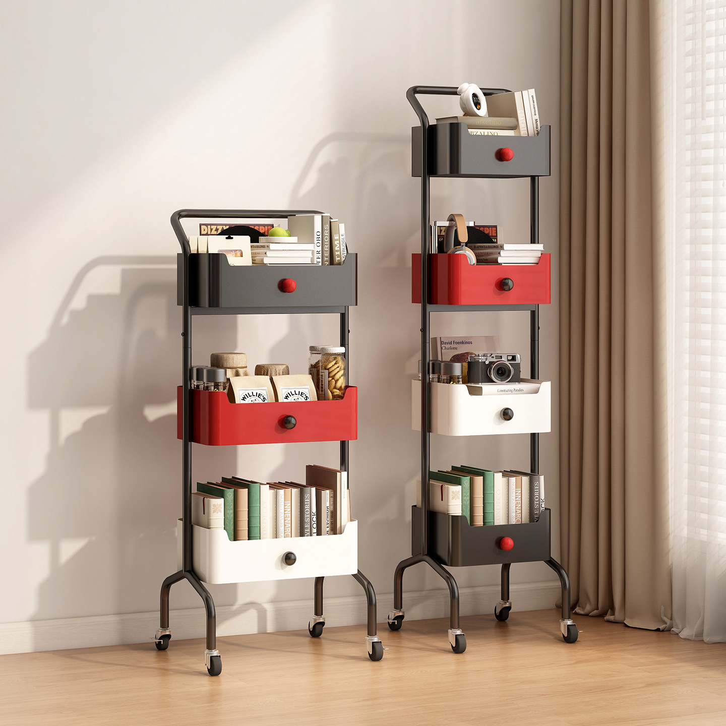 家用落地置物架儿童书架客厅转角铁艺零食柜子一体靠墙收纳小窄柜