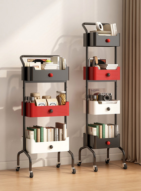 家用落地置物架儿童书架客厅转角铁艺零食柜子一体靠墙收纳小窄柜