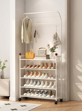 入户鞋架挂衣架一体家用门口多层鞋架子奶油风玄关轻奢鞋子收纳架