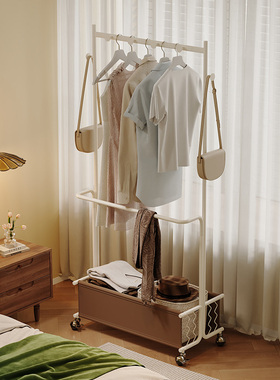 挂衣架家用带轮中古风卧室落地衣帽架多功能高级感铁艺移动置物架