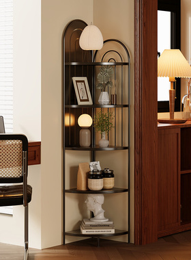 中古风书架落地置物架家用铁艺多功能储物架室内可移动多层收纳架