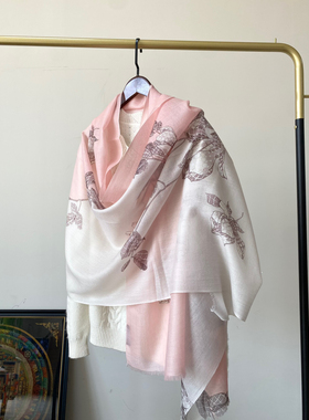 纯原戒指羊绒植物花卉空调大披肩LP百搭柔软丝巾围巾女