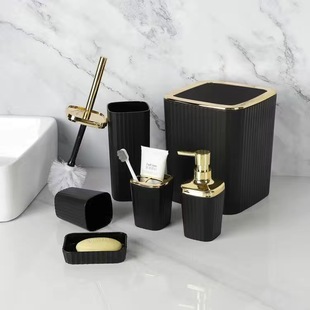 欧式 电镀金色6件套浴室套件宾馆酒店卫浴清洁刷香皂碟垃圾桶套装