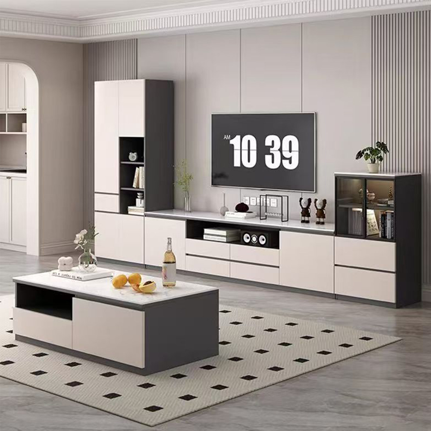 岩板电视柜茶几组合客厅家用落地收纳储物柜一体组合墙边柜定制,住宅家具,电视柜,淘宝优惠券,粉丝福利购,淘宝优惠卷