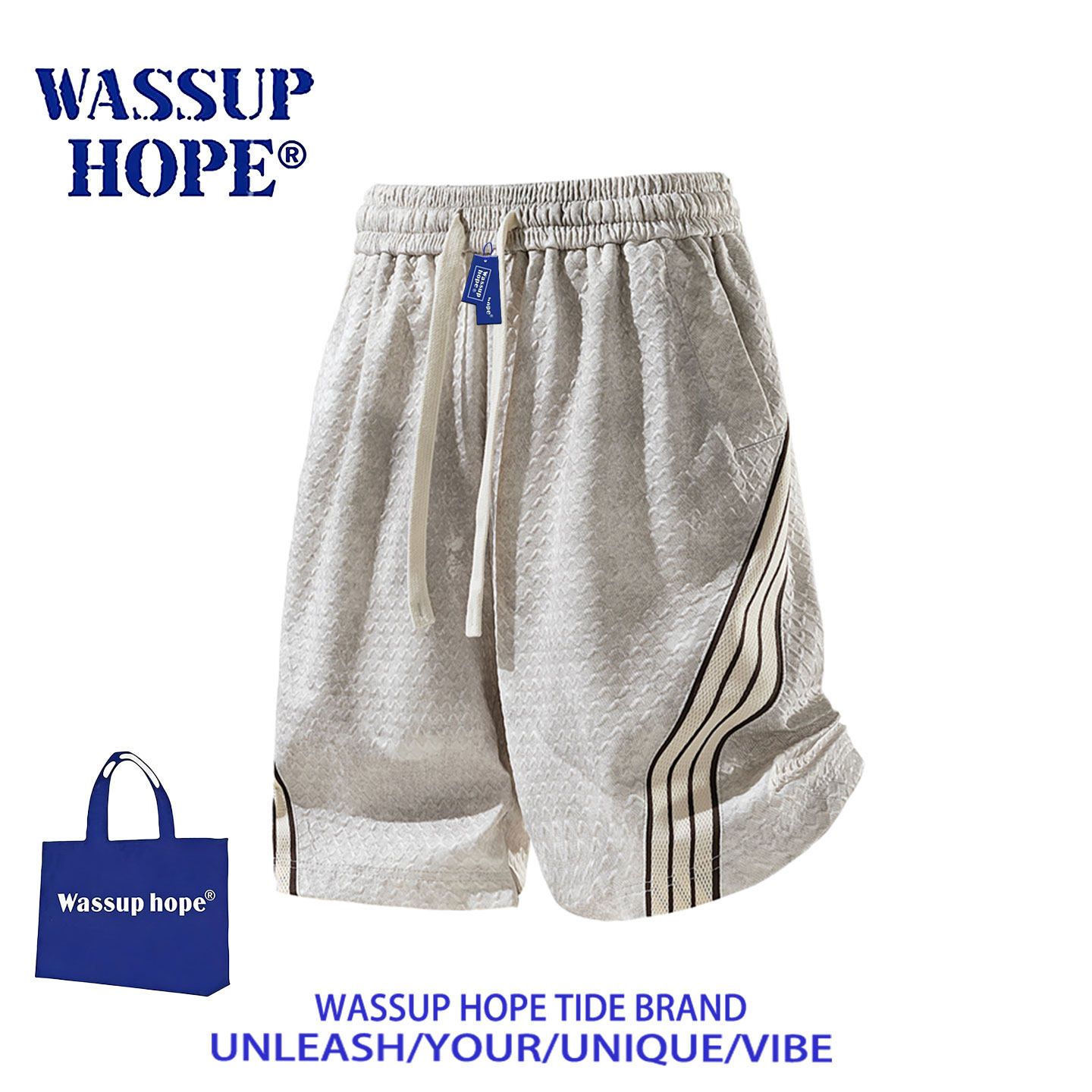 WASSUP HOPE美式扎染运动短裤男夏季潮牌拼接撞色休闲沙滩五分裤