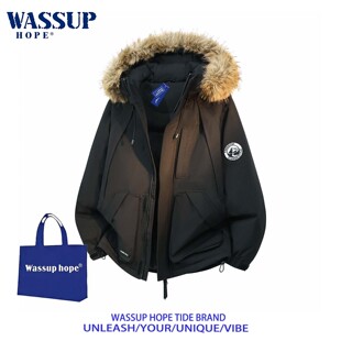 WASSUP HOPE加厚棉服男款冬季2026新款工装大毛领派克服棉衣外套