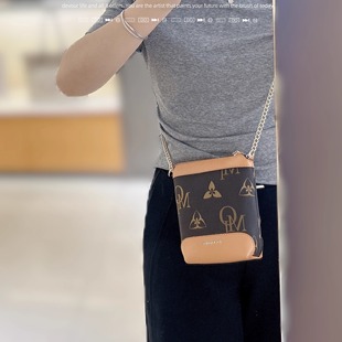 欧米OMI女包老花复古水桶包时尚 百搭单肩斜挎包简约手提包小众潮