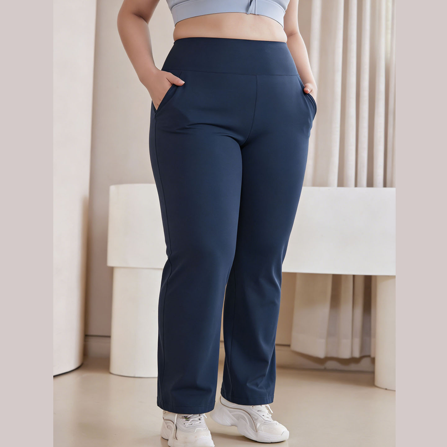 大码运动裤女宽松微喇跑步健身裤