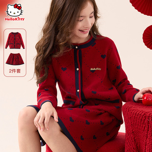 女童套装儿童春秋新款裙子大童秋冬红色纯棉毛衣针织外套裙子童装