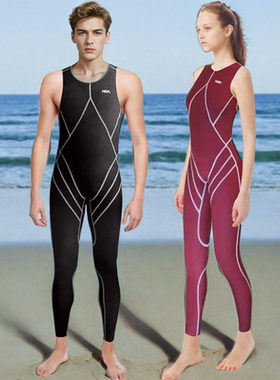 nsa泳衣连体龙鳞户外竞速男女无袖长腿专业无袖长裤快速泳衣