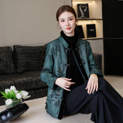 高端印花真皮羽绒服女新款冬季