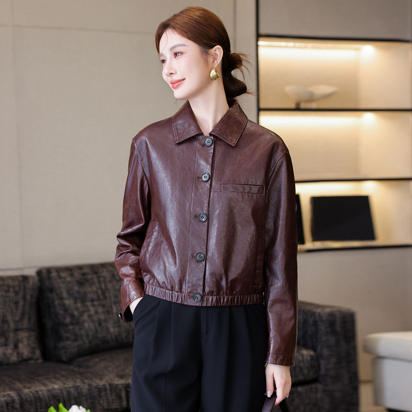 海宁真皮皮衣女2026新款秋季短款小个子高级感机车绵羊皮夹克外套