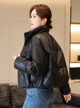 薇蔓娜时尚面包领真皮羽绒服女