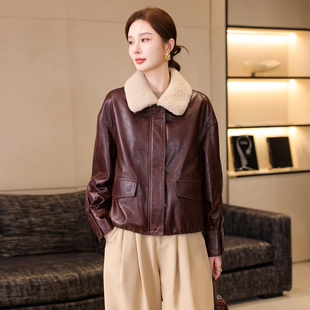 真皮羽绒服绵羊皮夹克外套潮 宽松短款 海宁皮衣女2025秋冬新款 时尚