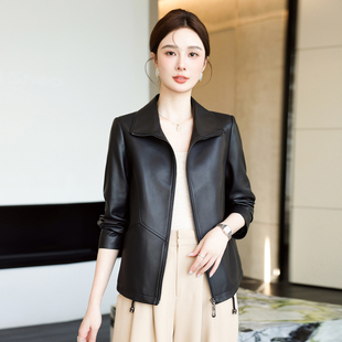 头层绵羊皮皮衣女2025春秋季新款宽松立领海宁真皮夹克外套短款