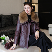 狐狸毛领绵羊皮羽绒服女士皮草外套 短款 海宁真皮皮衣2025新款 冬季