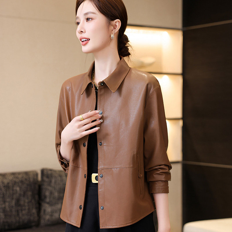 2025新款春秋真皮皮衣女正肩中年妈妈夹克海宁植鞣绵羊皮短款外套