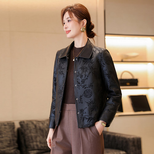 海宁皮衣短款外套女士真皮绵羊皮