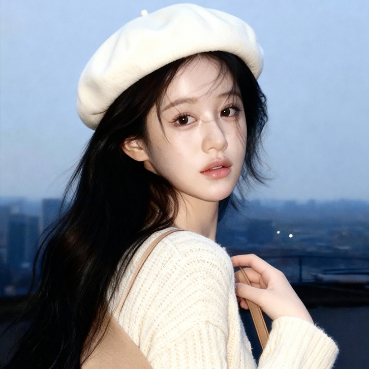 【新款推荐】白色羊毛贝雷帽