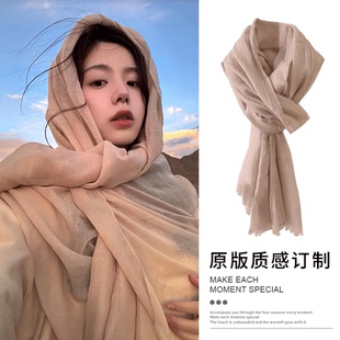 棉麻披肩外搭女2025新款 云南大理民族风防晒丝巾川西旅游必备围巾