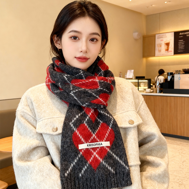 【新款推荐】韩系格纹针织围巾