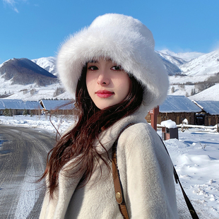 毛绒帽子女冬季 东北棉帽 保暖大头围盆帽显脸小水桶渔夫帽2025新款
