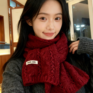 氛围感麻花针织围巾女男款2025新款冬加厚保暖防寒百搭洋气挂脖冬