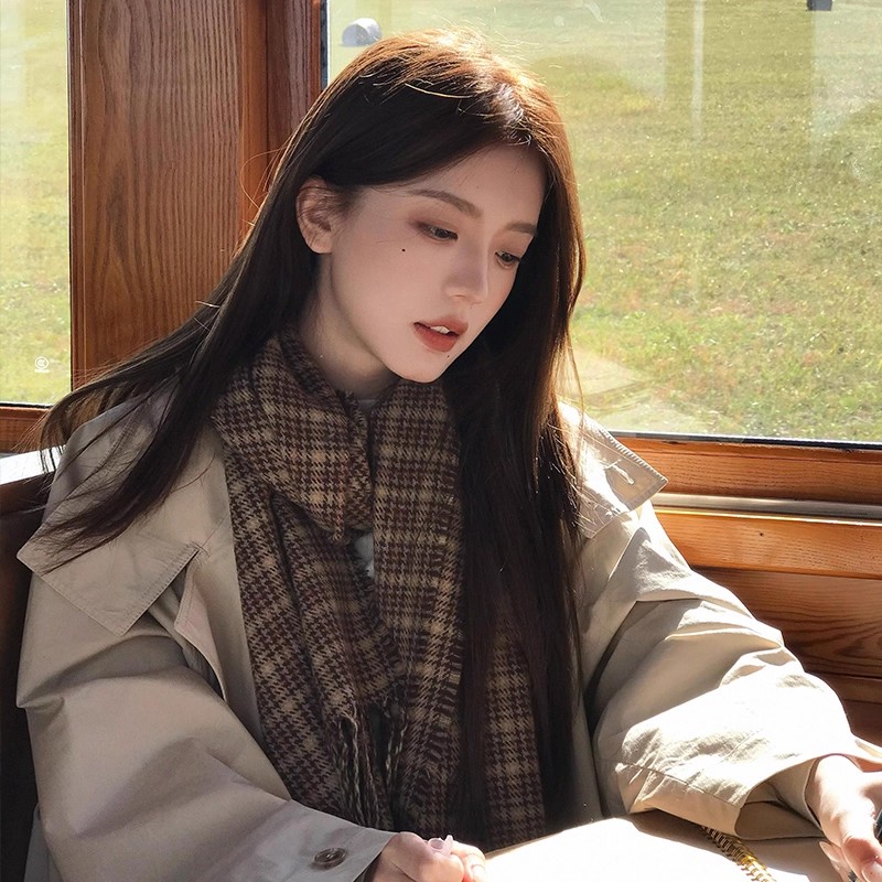 【新款推荐】美拉德咖色格子围巾