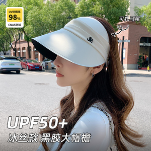 黑胶空顶渔夫帽女夏季冰丝大檐遮阳防晒帽子2024新款防紫外线太阳